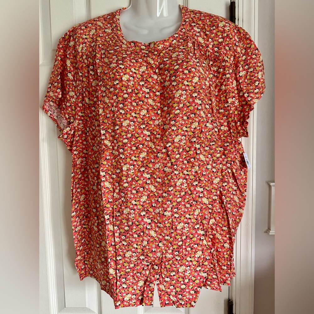 Floral orange button frontWomen's Top